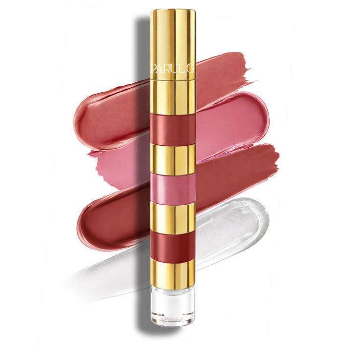 Parul Garg Beauty 4-in-1 Bold Shade Lip Stack - Travel Friendly Matte Liquid Lipsticks with Gloss