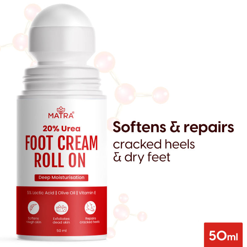 Matra 20% Urea Foot Cream Roll On For Cracked Heels & Dry Feet With Lactic Acid - Softens & Repairs