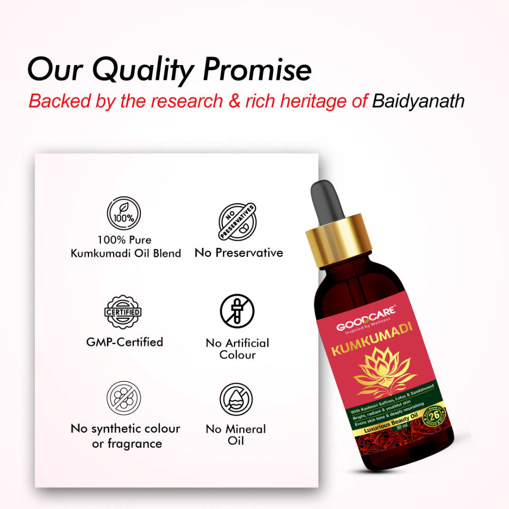 GOODCARE Ayurvedic Kumkumadi Face Oil with Saffron, Lotus and Sandalwood for glowing even toned skin