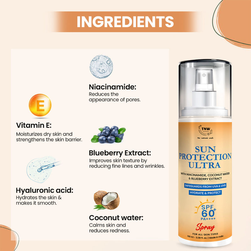 TNW The Natural Wash Sun Protection Sunscreen SPF UVA UBA 60+ PA++++ Spray