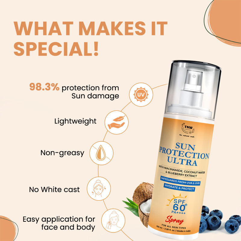 TNW The Natural Wash Sun Protection Sunscreen SPF UVA UBA 60+ PA++++ Spray