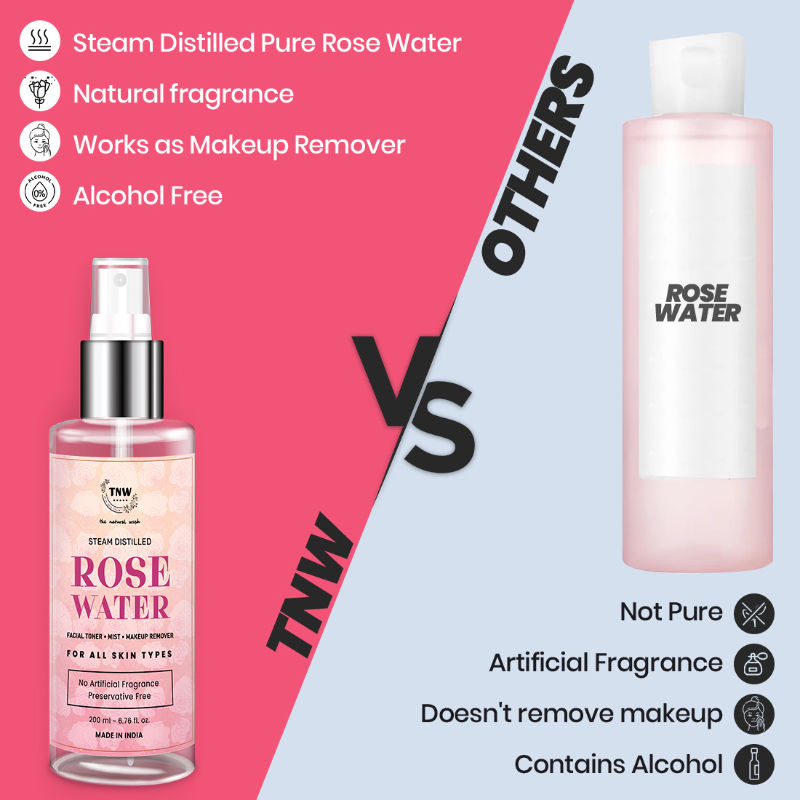 TNW The Natural Wash 100% Steam Distilled Rose Water Face Toner Spray Gulab Jal Hydration