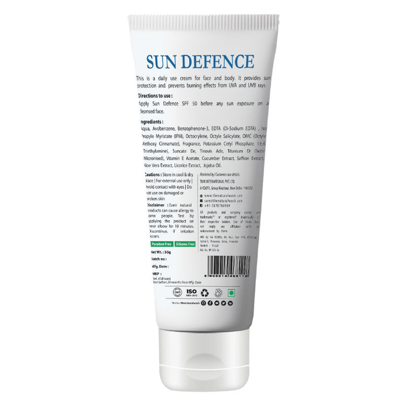 TNW The Natural Wash Sun Defence Sunscreen SPF 50 UVA UVB PA+++ Sunblock Suncream