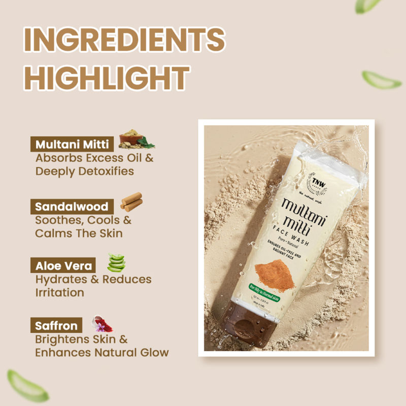 TNW The Natural Wash Multani Mitti Face Wash for Glowing & Clear Skin - For Oily Skin