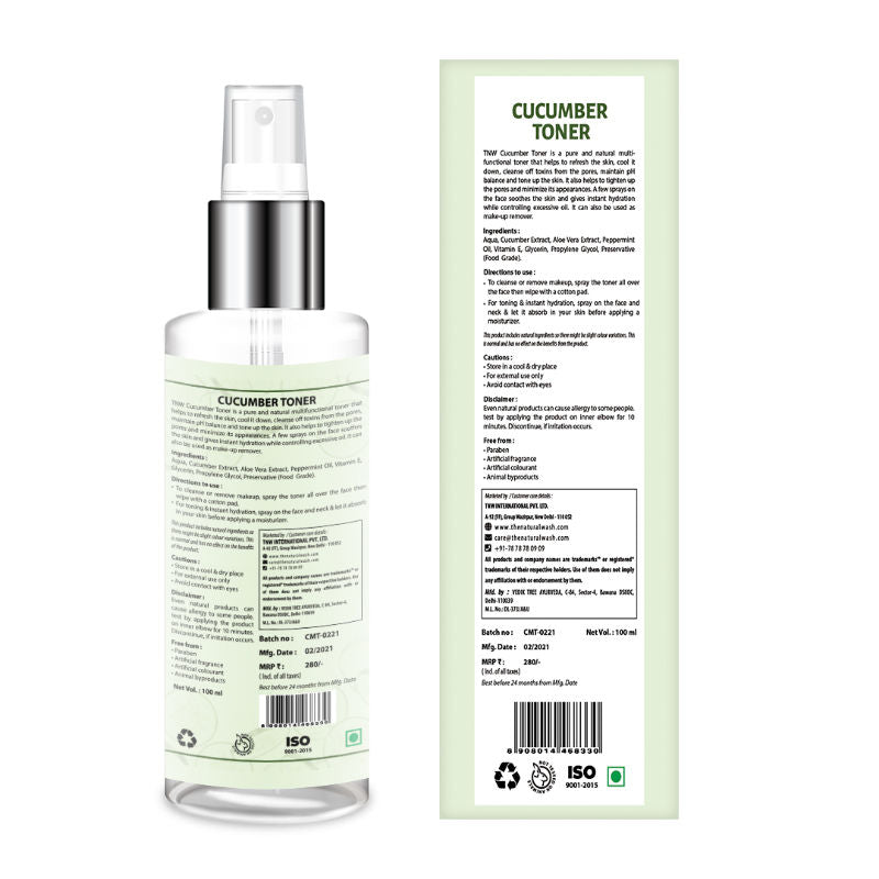 TNW The Natural Wash Cucumber Toner for Cleansing, Refreshing & Hydration Face Toner