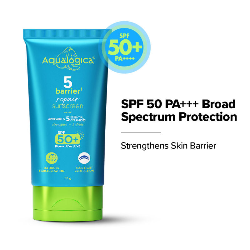 Aqualogica 5 Barrier+ Repair Sunscreen With Avocado & 5 Essential Ceramides SPF 50 PA++++ UVA/B