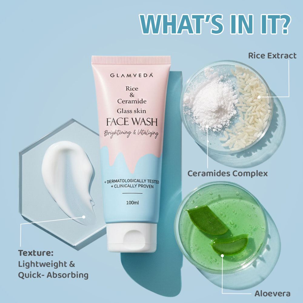 Glamveda Rice Water & Ceramide Glass Skin Brightening Face Wash
