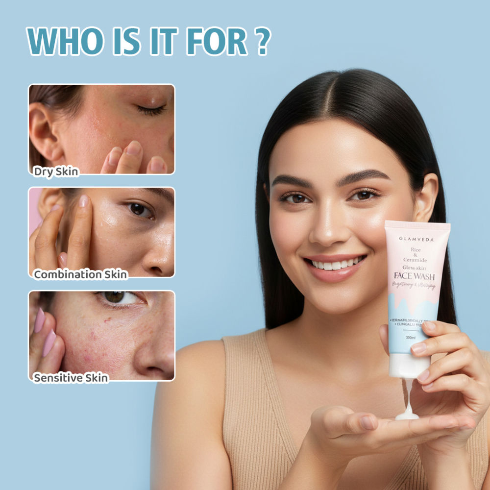 Glamveda Rice Water & Ceramide Glass Skin Brightening Face Wash