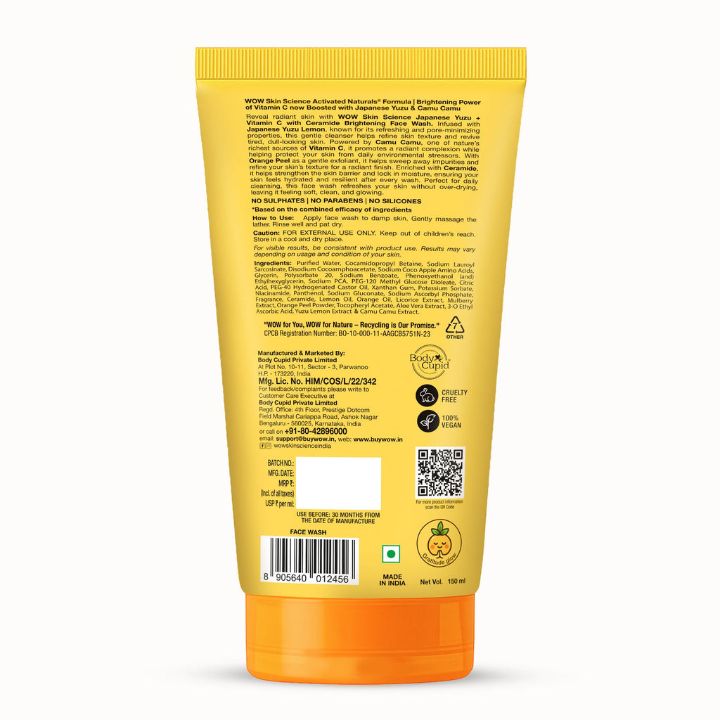 WOW Skin Science Japanese Yuzu + Vitamin C With Ceramide Brightening Face Wash