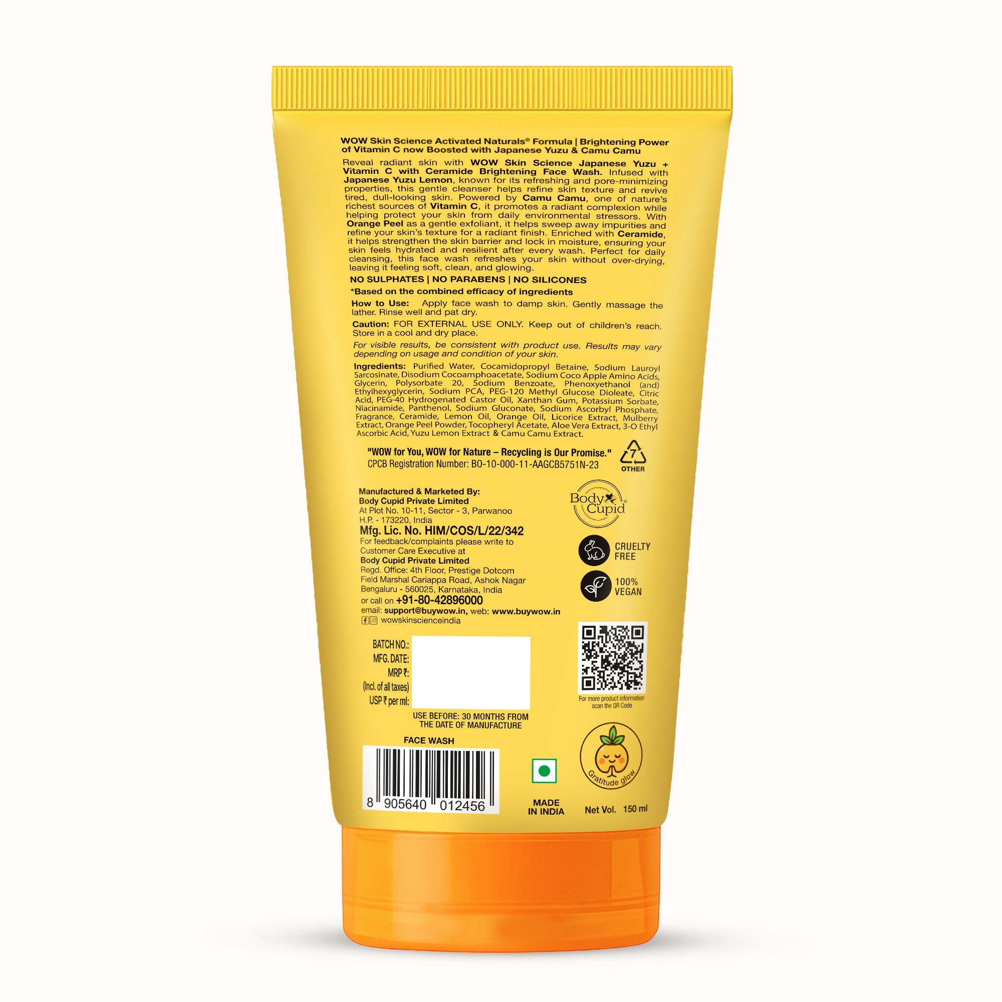 WOW Skin Science Japanese Yuzu + Vitamin C With Ceramide Brightening Face Wash