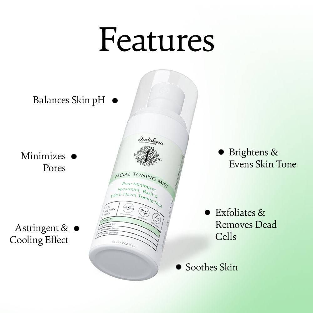 Indulgeo Essentials Pore Minimizer Spearmint Basil Witch Hazel Toning Mist/Toner For All Skin Types