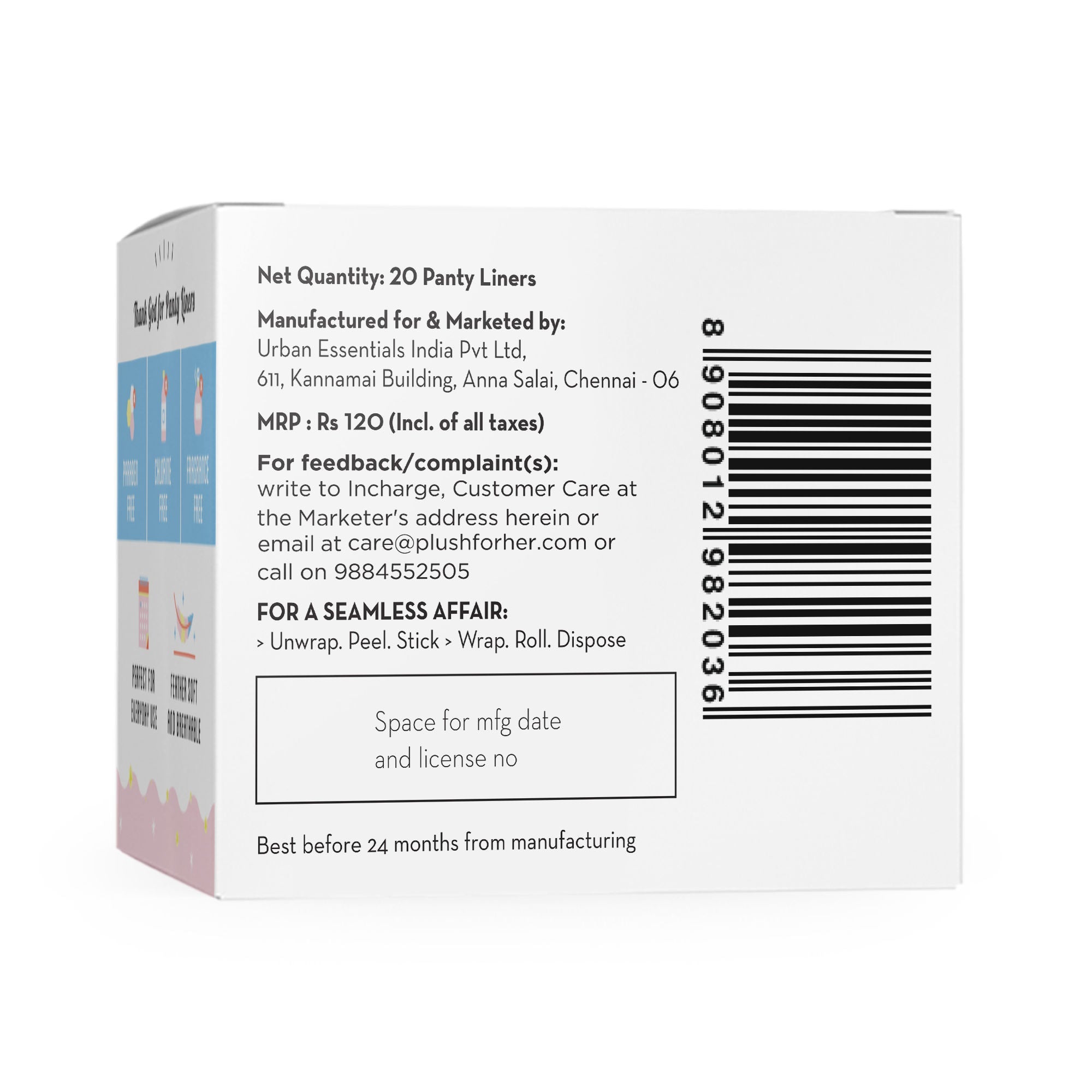 Plush Everyday Panty Liners Ultra Soft No Fragrance & Paraben Free
