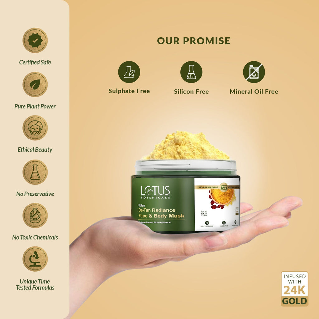 Lotus Botanicals Ubtan De-Tan Radiance Face And Body Mask,Infused with 24K Gold,Reduce Skin Tanning