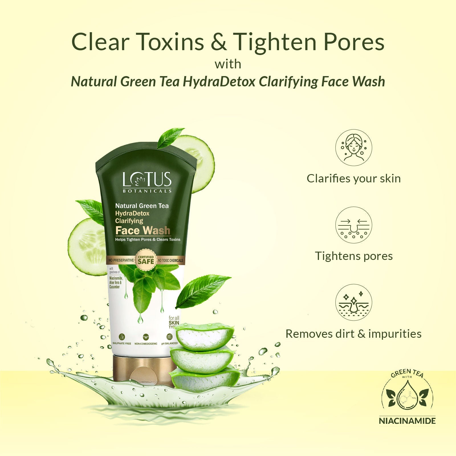 Lotus Botanicals Natural Green Tea Hydradetox Clarifying Face Wash | For All Skin Types