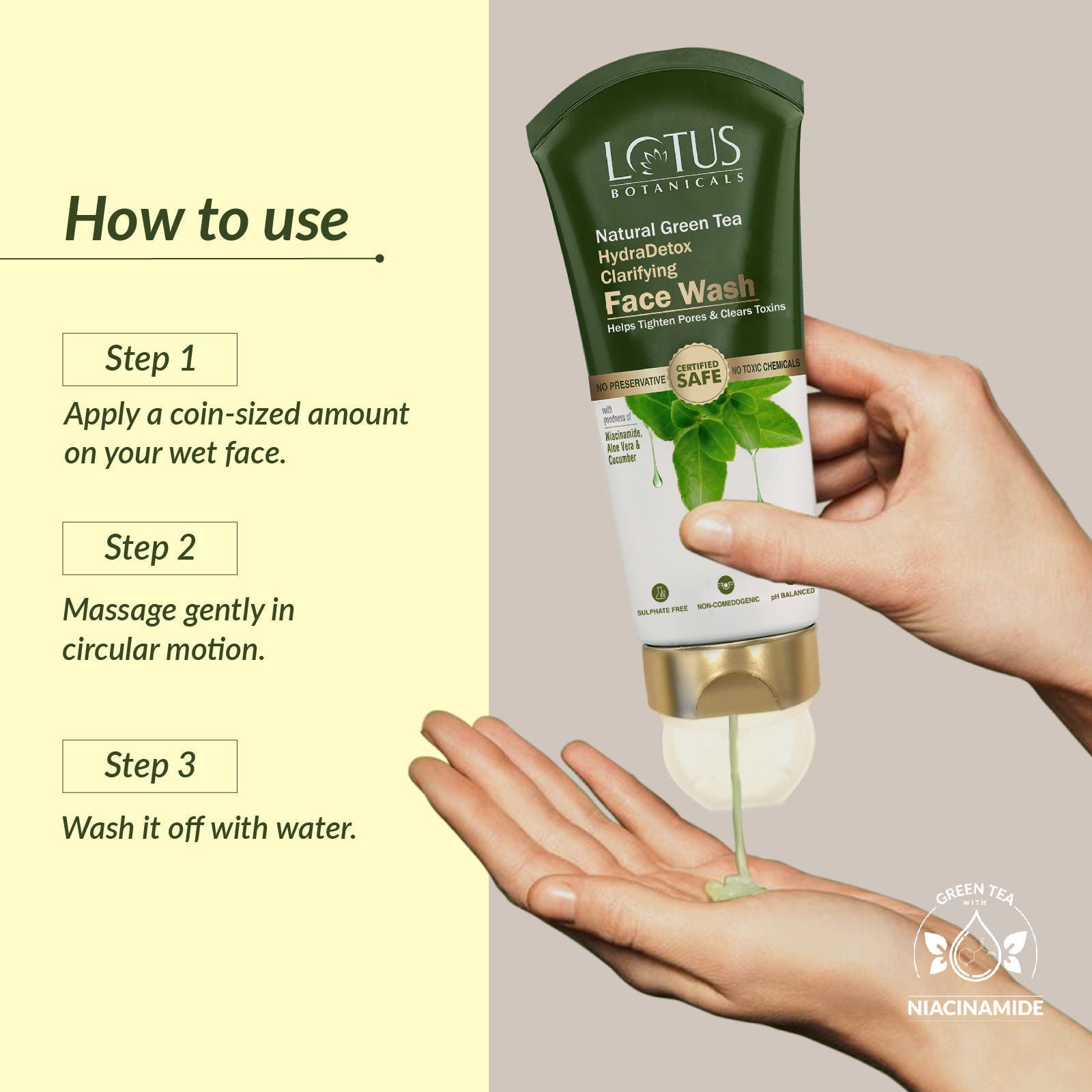 Lotus Botanicals Natural Green Tea Hydradetox Clarifying Face Wash | For All Skin Types