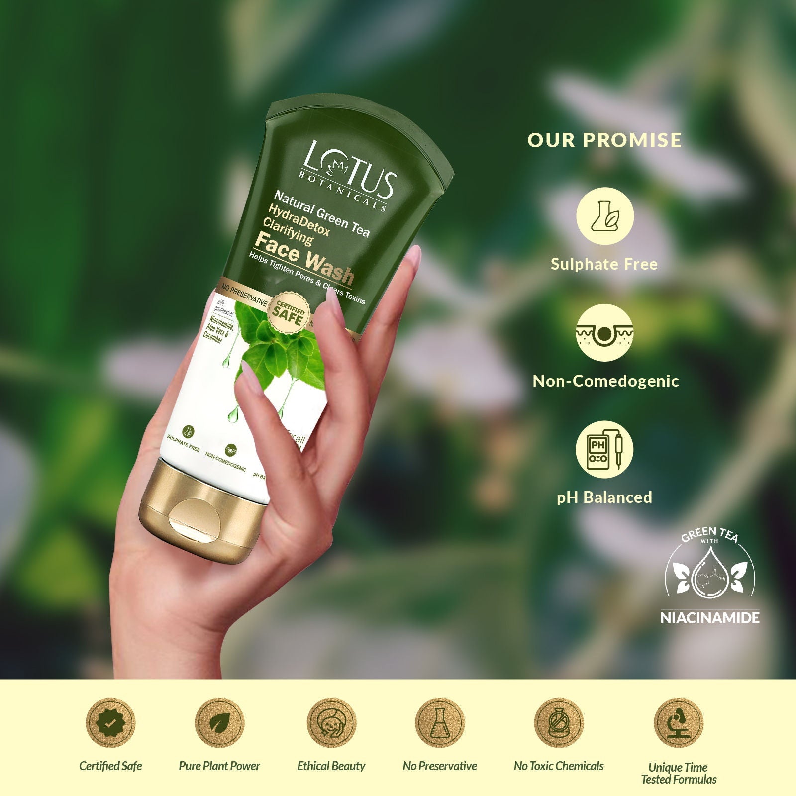 Lotus Botanicals Natural Green Tea Hydradetox Clarifying Face Wash | For All Skin Types