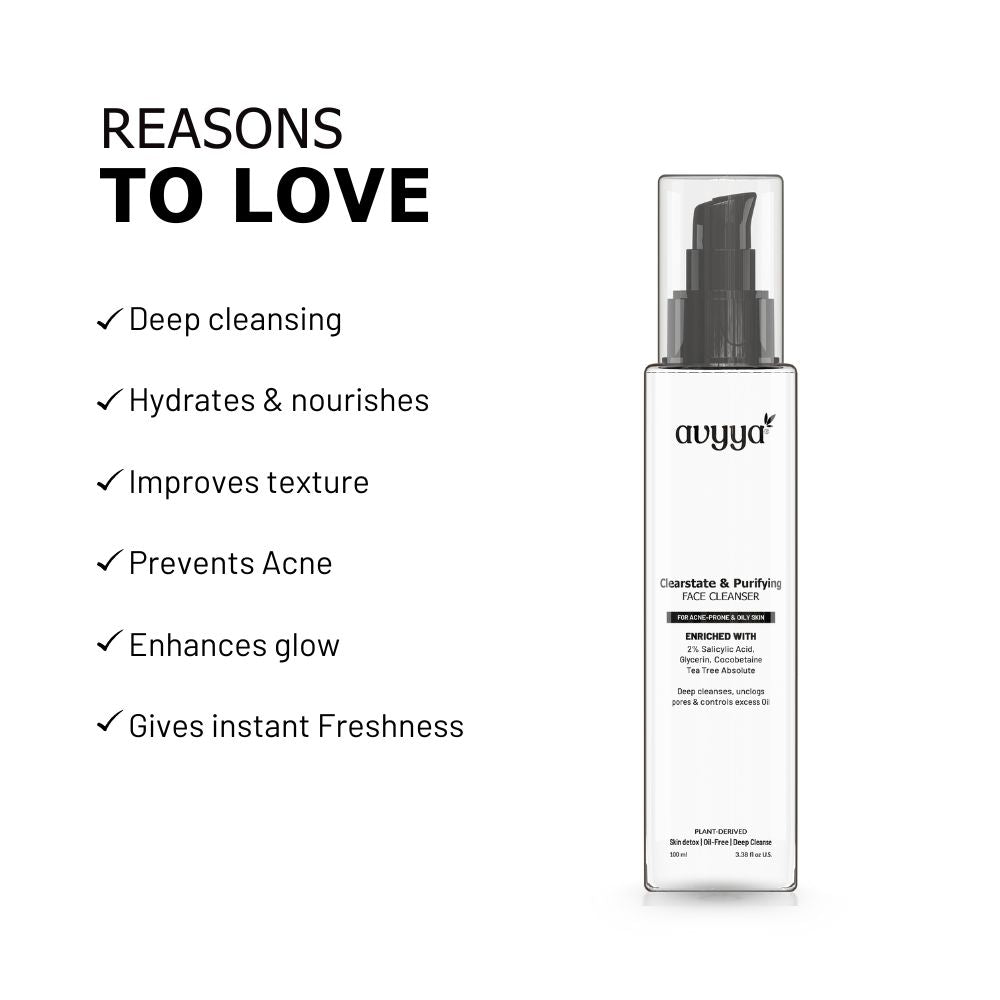 AVYYA Clear State Face Cleanser with 2% Salicylic Acid, Tea Tree for Acne-Prone Oily Skin