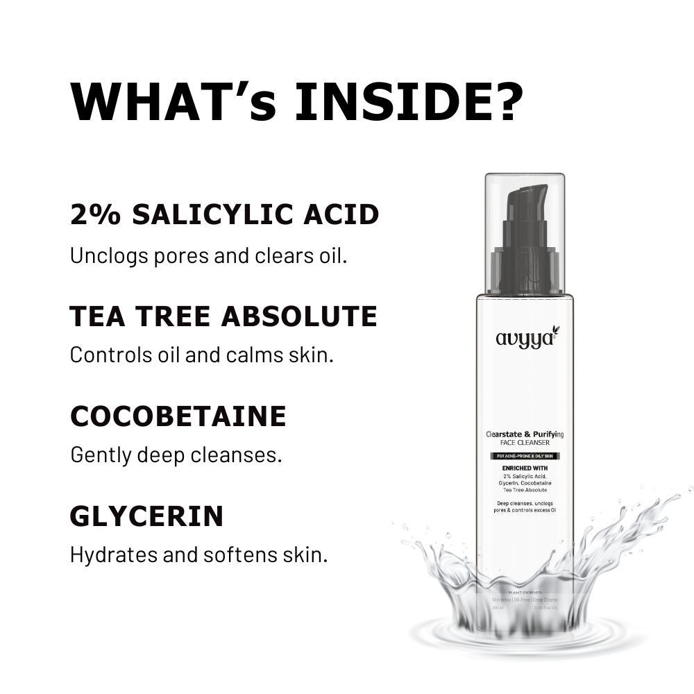 AVYYA Clear State Face Cleanser with 2% Salicylic Acid, Tea Tree for Acne-Prone Oily Skin
