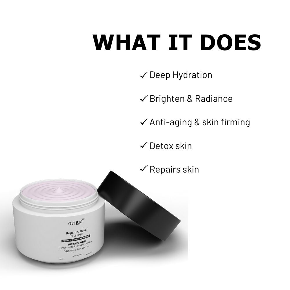 AVYYA Repair and Shine Face Mask with Pomegranate and Beetroot Oils for Tan, Dark Spots and Glow
