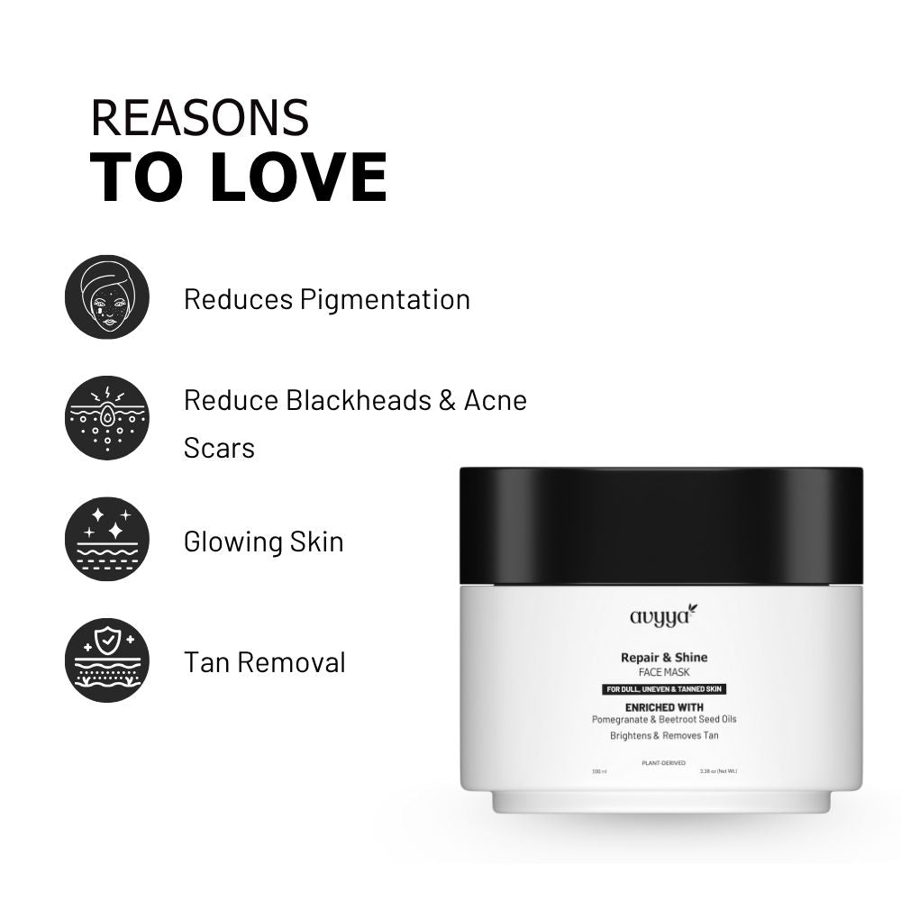 AVYYA Repair and Shine Face Mask with Pomegranate and Beetroot Oils for Tan, Dark Spots and Glow