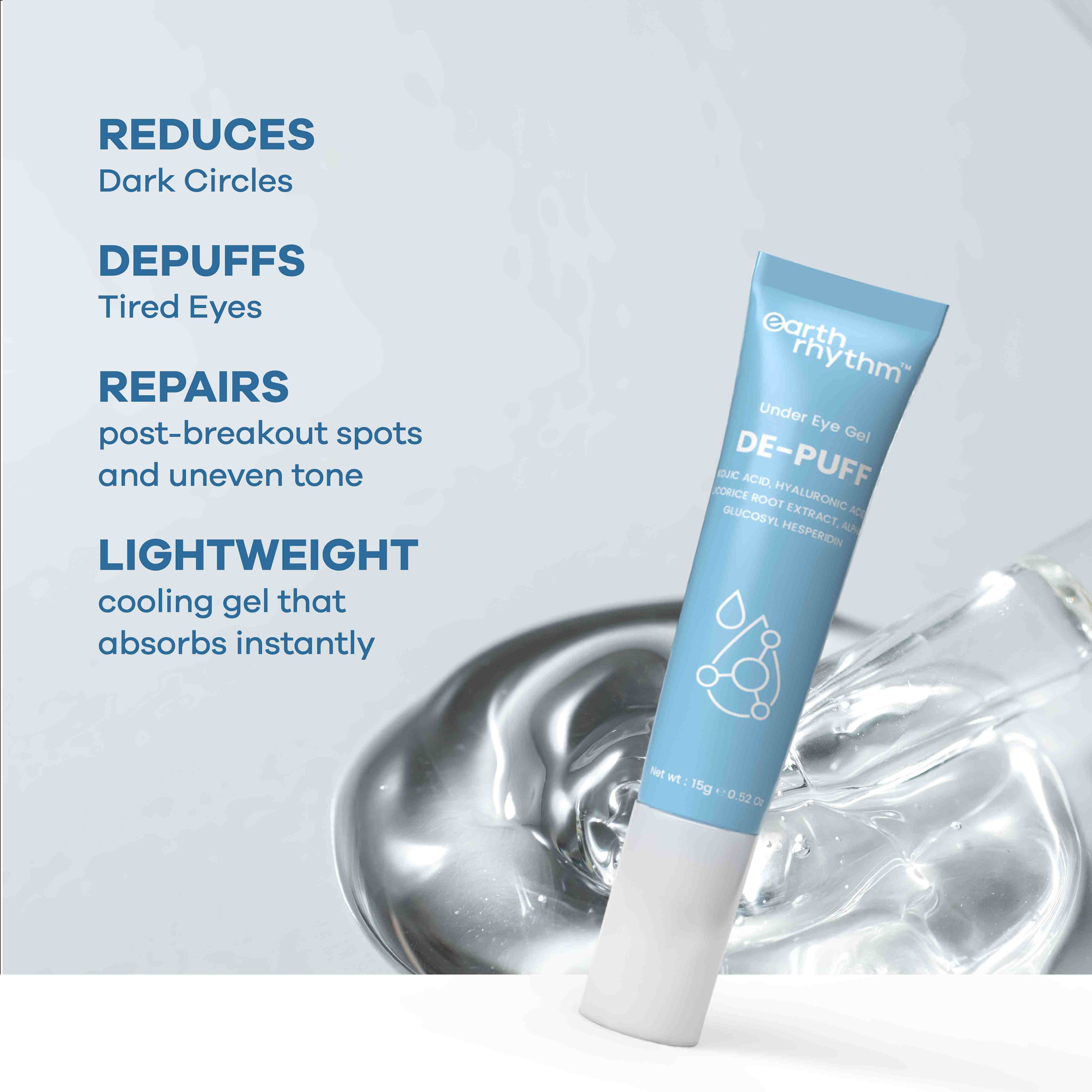 Earth Rhythm Depuff Under Eye Gel For Men & Women, Reduces Dark Under Eye and Depuffs Under Eye