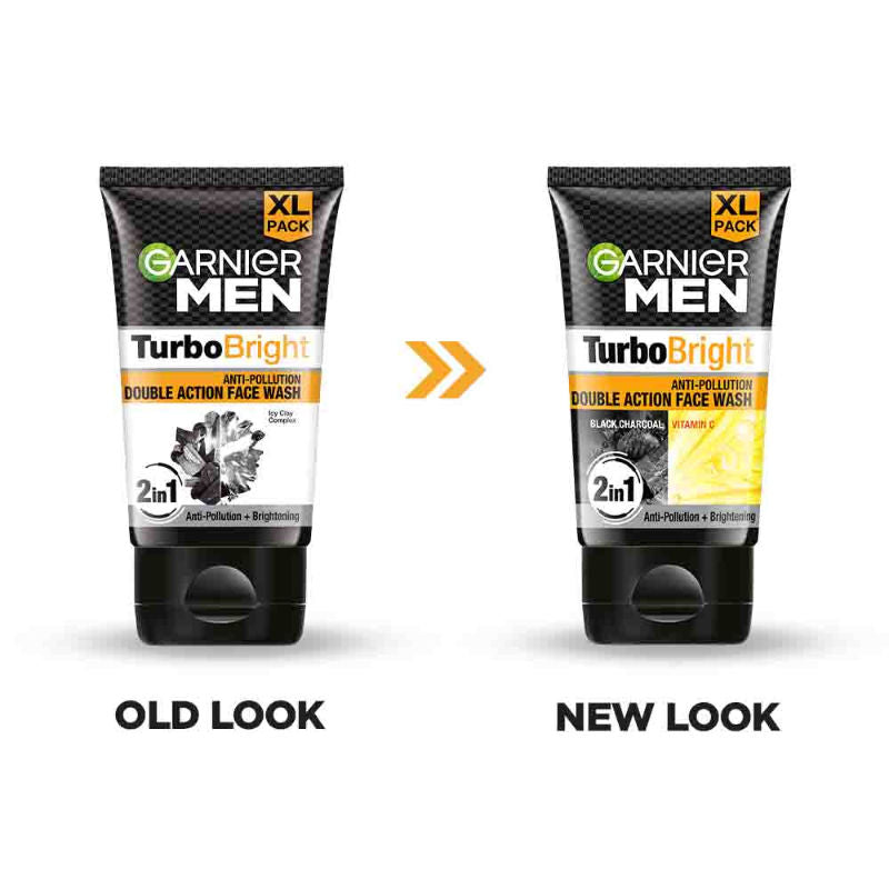 Garnier Men Turbo Bright Double Action Face Wash, Deep Cleansing Anti Pollution Face Wash
