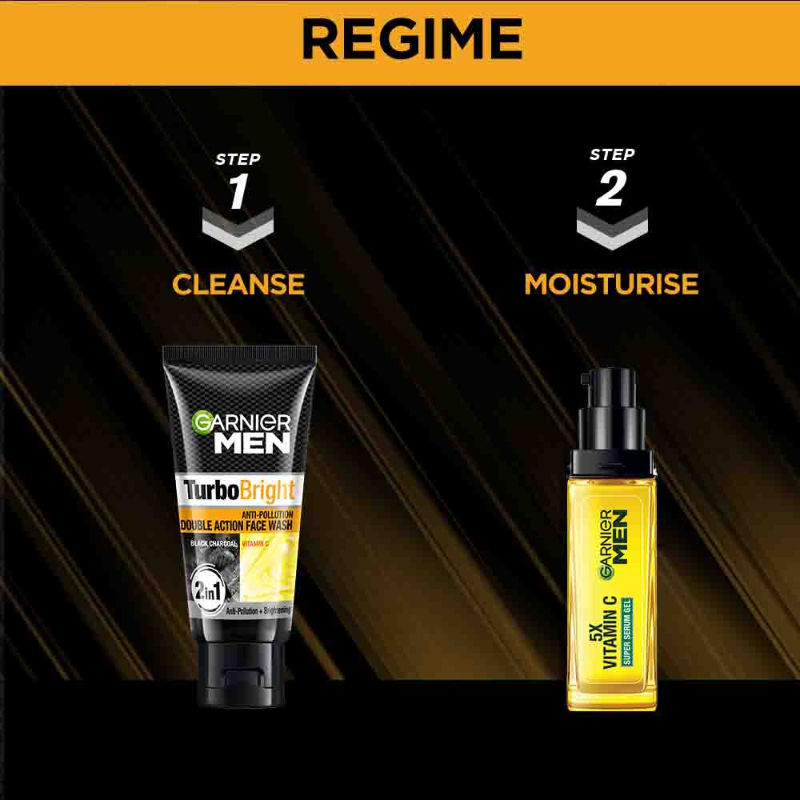 Garnier Men Turbo Bright Double Action Face Wash, Deep Cleansing Anti Pollution Face Wash