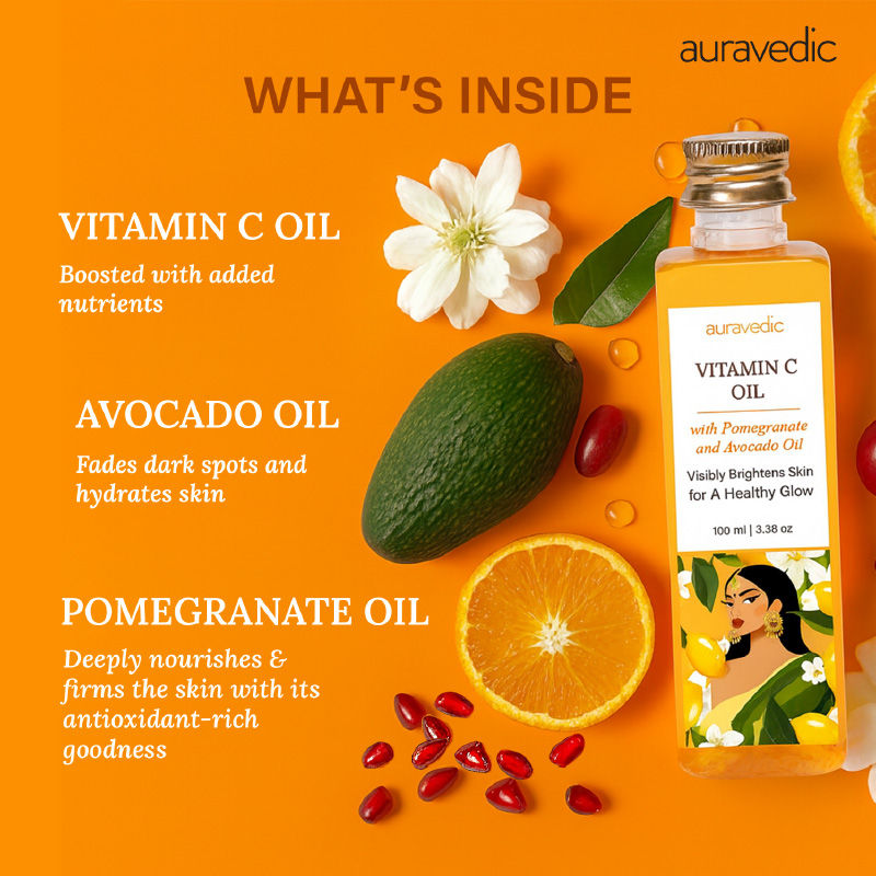 AuraVedic Vitamin C Oil with Vitamin C, Vitamin E Oil, Avocado Oil and Grapeseed Oil