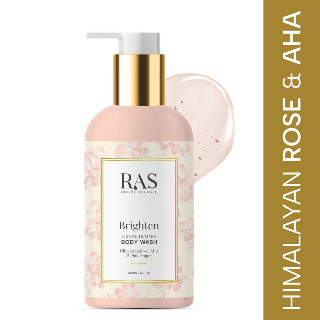 Ras Luxury Oils Brighten Exfoliating Aha Body Wash With Himalyan Rose & Pink Pepper - Sulphate Free