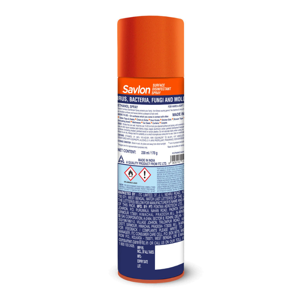 Savlon Surface Disinfectant Spray Sanitizer, 99.99% Germ Protection on Hard & Soft Surfaces