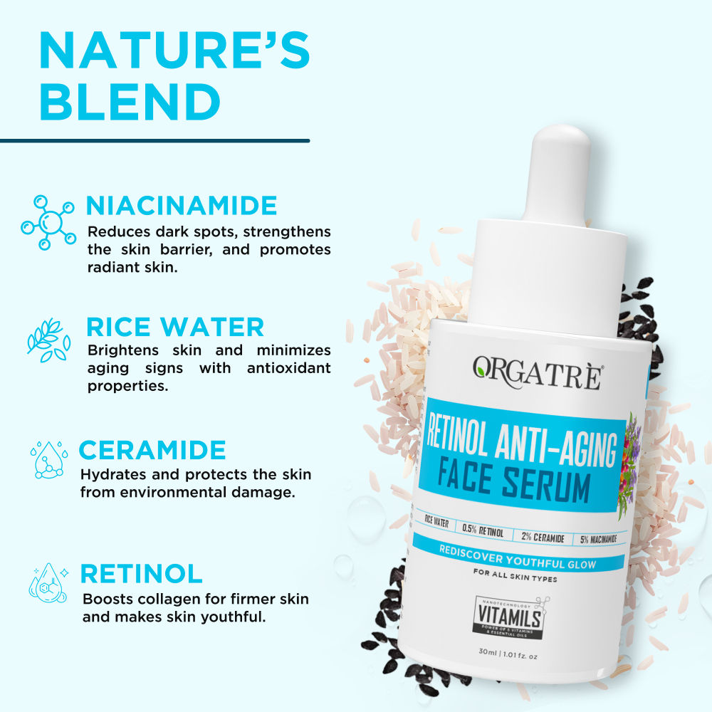Orgatre Retinol Anti-Aging Face Serum - Reduces Fine Lines, Boosts Collagen, Hydrates & Skin Firming