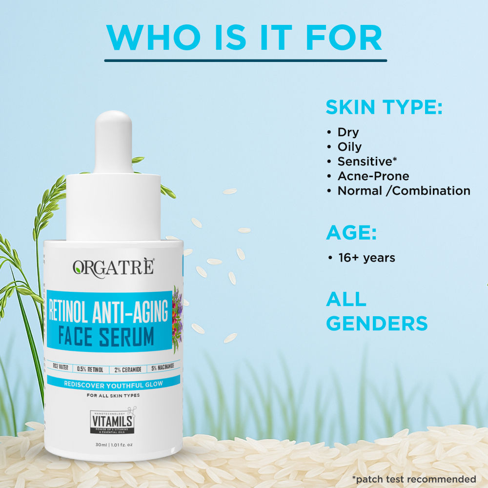 Orgatre Retinol Anti-Aging Face Serum - Reduces Fine Lines, Boosts Collagen, Hydrates & Skin Firming