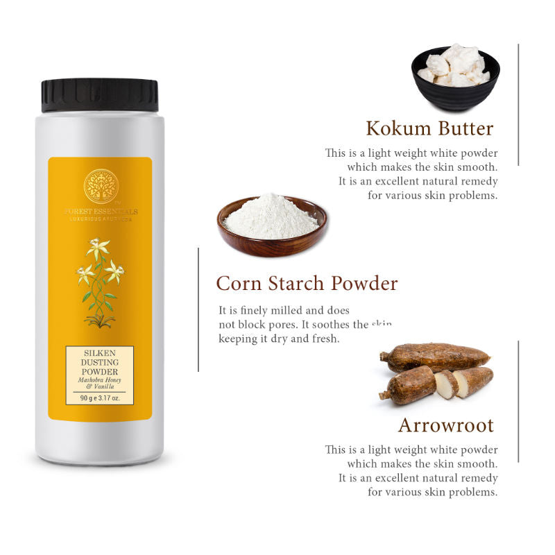Forest Essentials Silken Dusting Powder Mashobra Honey & Vanilla - Natural Powder