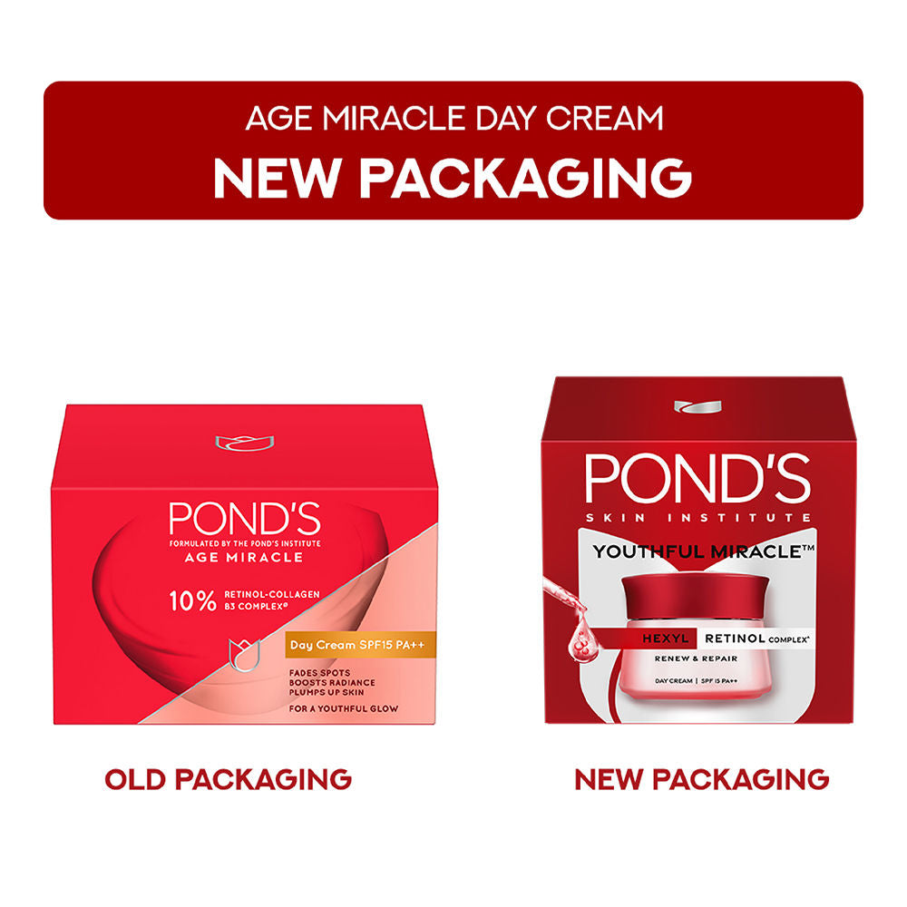 Ponds Youthful Miracle Hexyl Retinol Complex, Renew & Repair Day Cream, SPF 15 PA++
