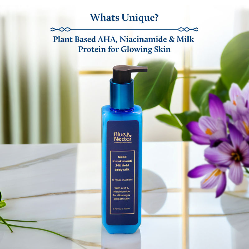 Blue Nectar 24k Gold Body Milk Moisturizer With AHA, Niacinamide & Milk Protein For Glowing Skin