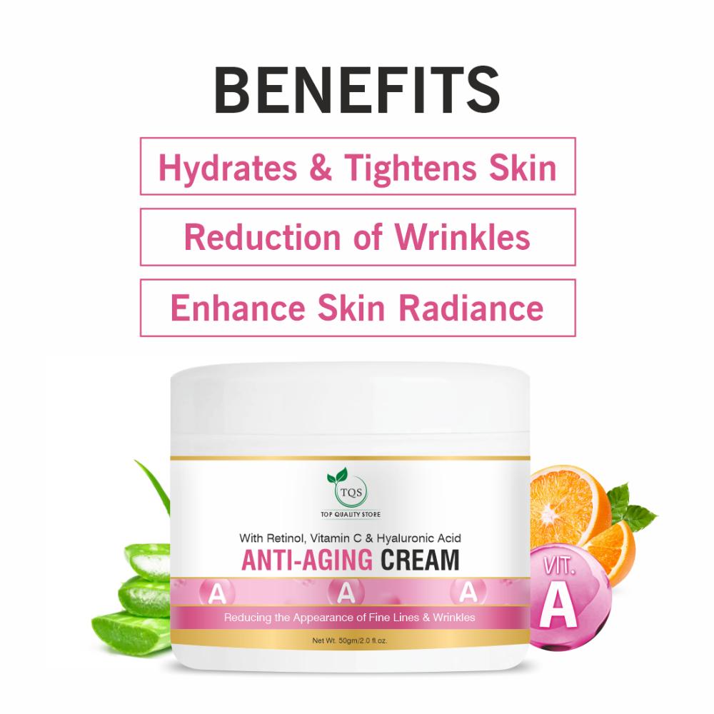Tqs Anti Aging Night Cream With Hyaluronic Acid & Vitamin C Wrinkle-Free For Oily & Dry Skin