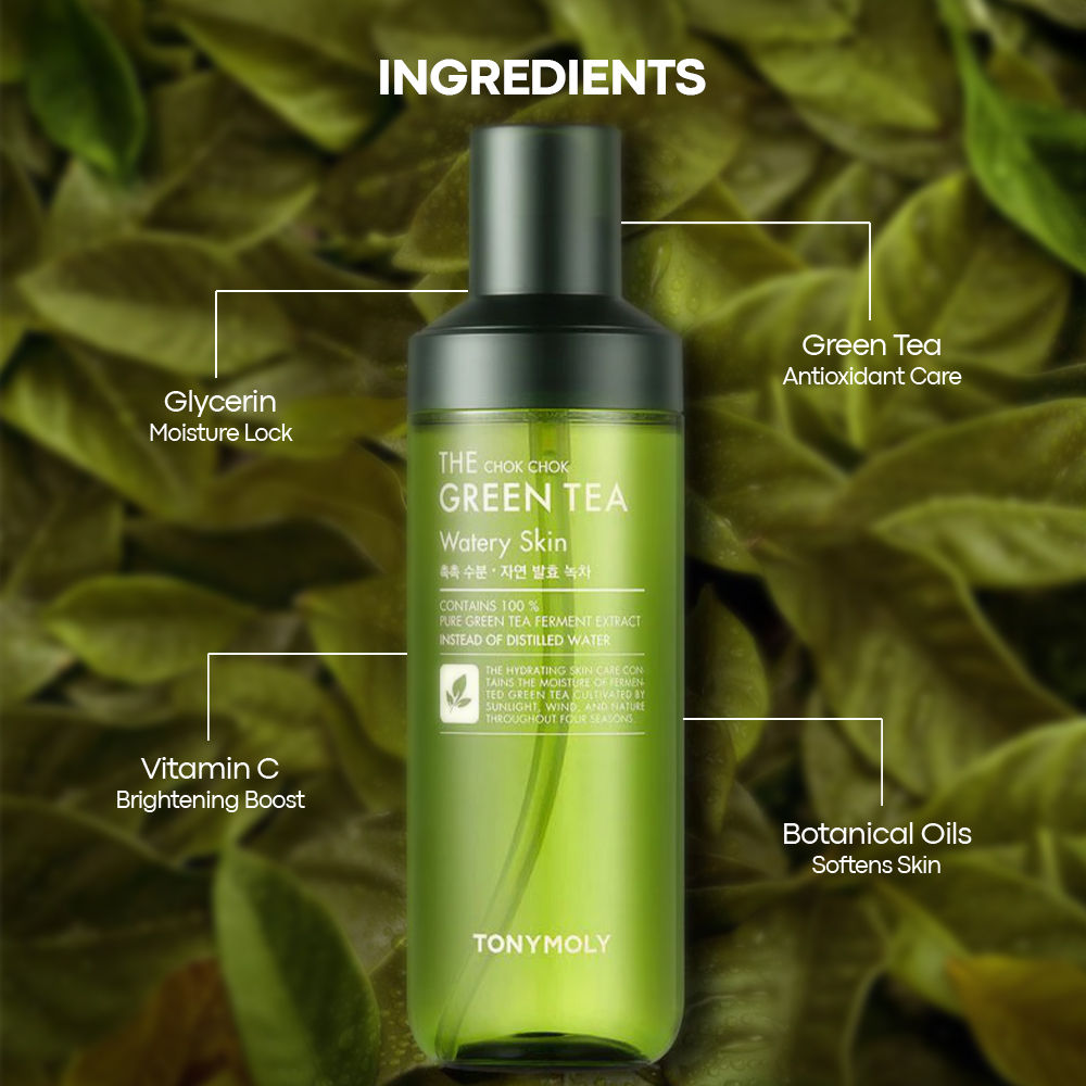 TONYMOLY Korean The Chok Chok Green Tea Watery Skin Toner to Hydrate, Soothe & Brighten Dull Skin