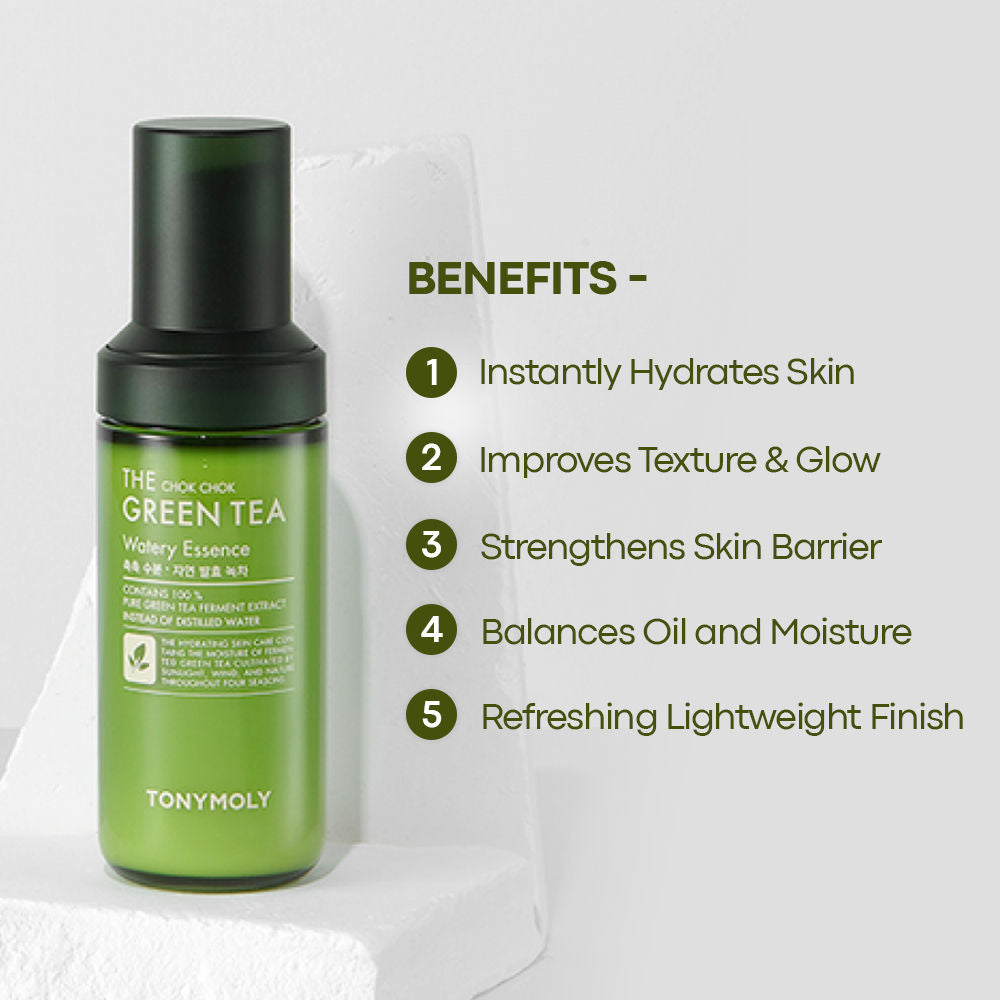 TONYMOLY Korean The Chok Chok Green Tea Watery Essence-Highly Concentrated Hydration for Dry Skin