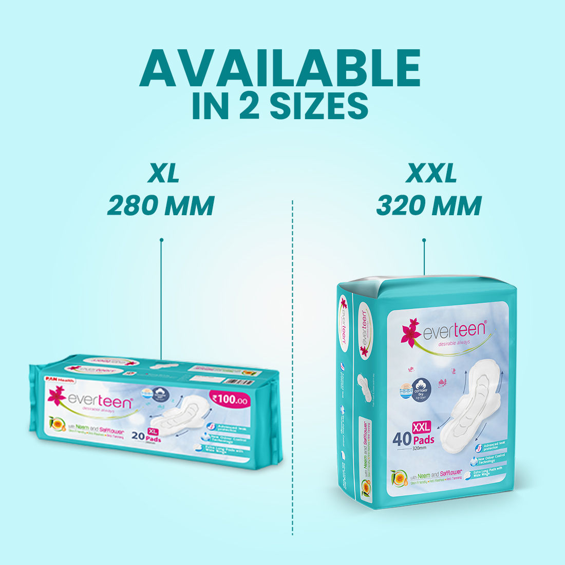 Everteen Neem & Safflower XL Cottony-Dry Sanitary Pads - 40 Pads