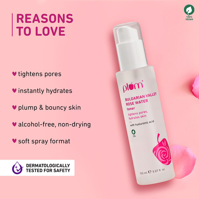 Plum Bulgarian Valley Rose Water Alcohol-Free Spray Toner With Hyaluronic Acid- Hydrates & Refreshes