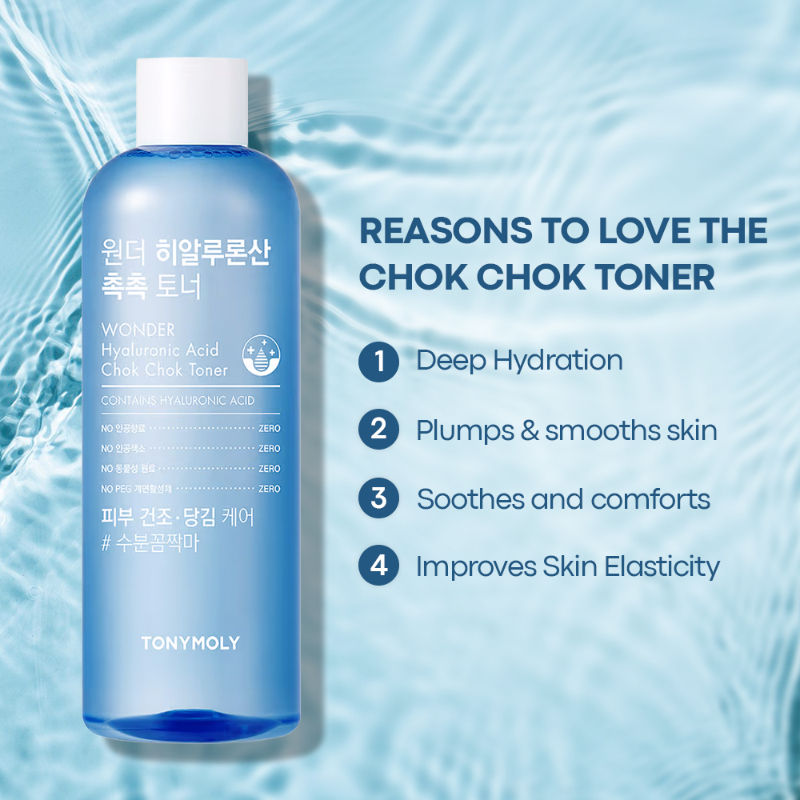 TONYMOLY Korean Wonder Hyaluronic Acid Chok Chok Toner to Hydrate, Plump Skin & Smooths Wrinkles