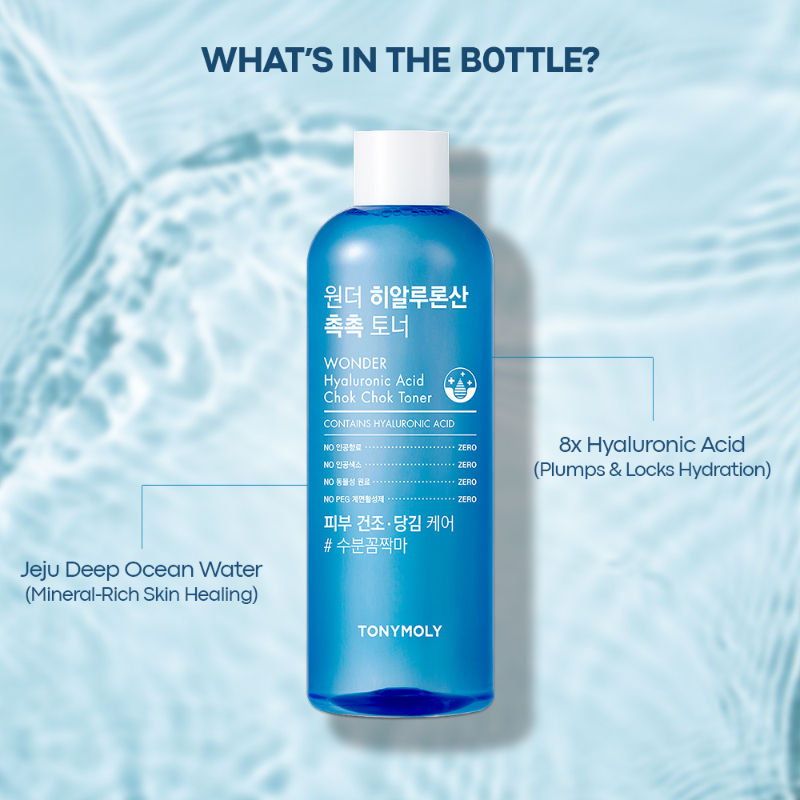 TONYMOLY Korean Wonder Hyaluronic Acid Chok Chok Toner to Hydrate, Plump Skin & Smooths Wrinkles