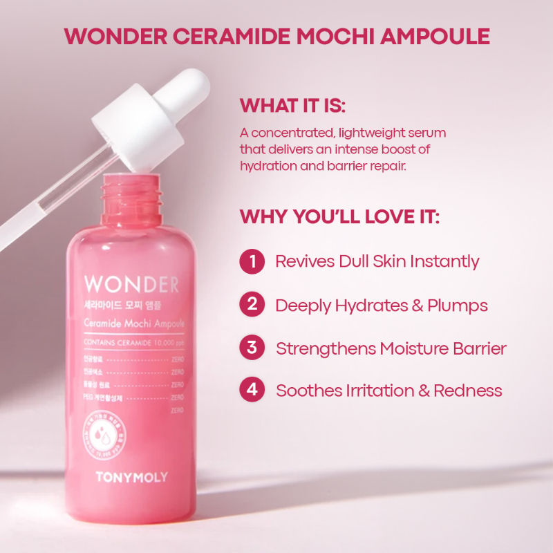 TONYMOLY Korean Wonder Ceramide Mochi Ampoule to Moisturize, Firm & Brighten Dry Skin