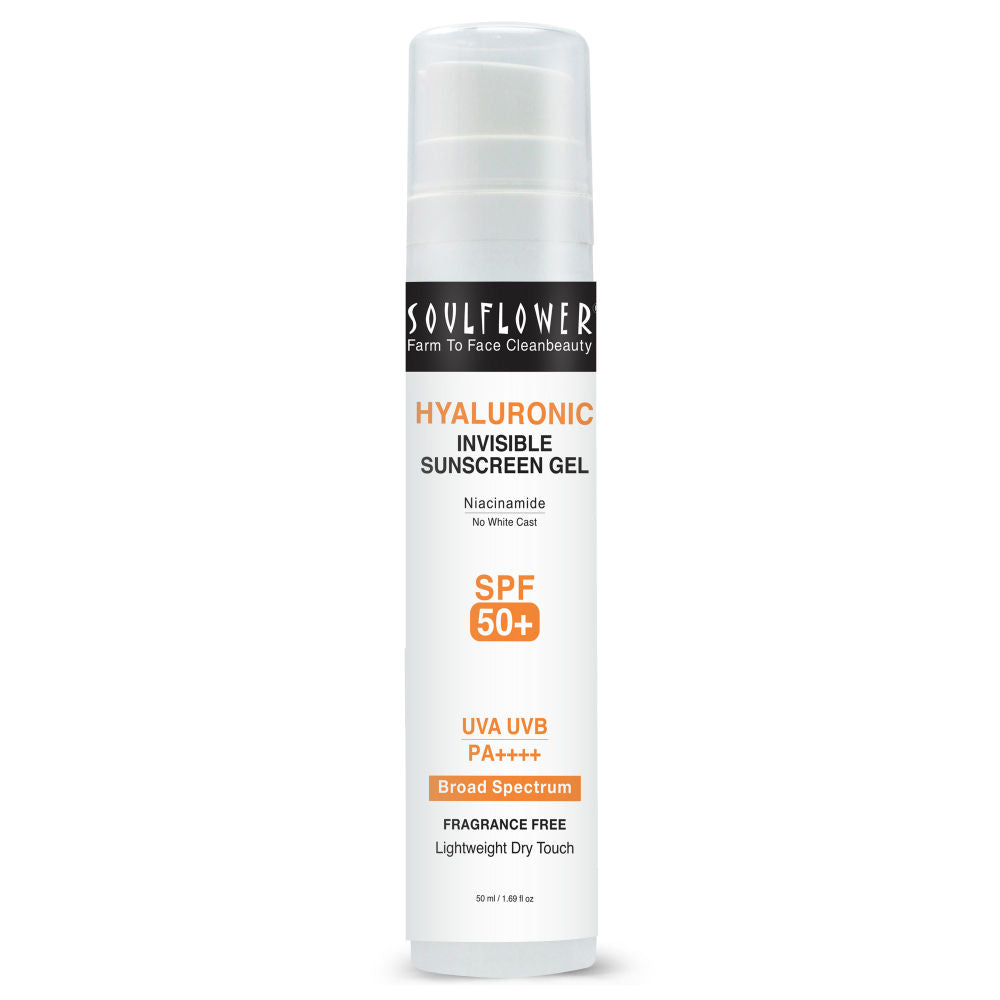 Soulflower Hyaluronic Sunscreen Invisible Gel SPF 50+ PA++++, for Dry to Oily Skin