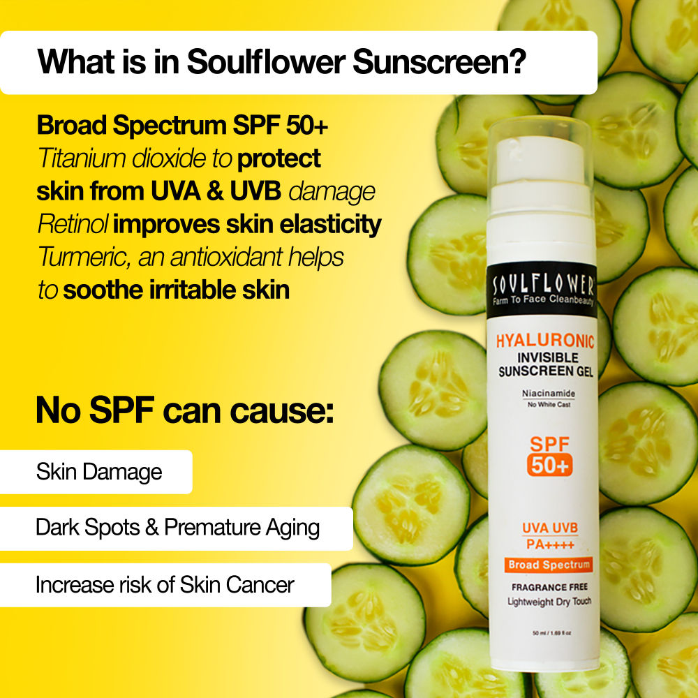Soulflower Hyaluronic Sunscreen Invisible Gel SPF 50+ PA++++, for Dry to Oily Skin