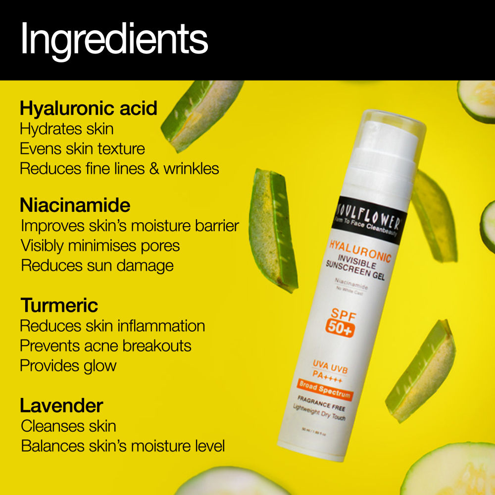 Soulflower Hyaluronic Sunscreen Invisible Gel SPF 50+ PA++++, for Dry to Oily Skin