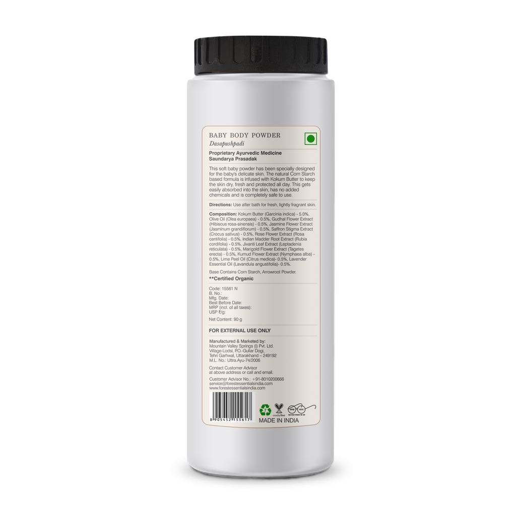 Forest Essentials Baby Body Powder Dasapushpadi - Talc Free Natural Baby Powder - Safe & Natural