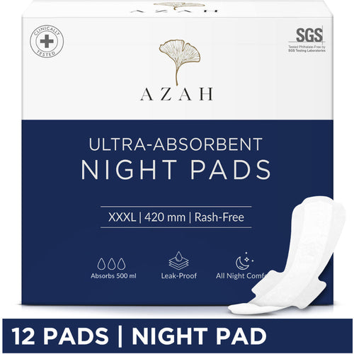 Azah XXXL Night Sanitary Pads For Women,, Extra Large Night Pads , 3x More Leakproof - Box of 25