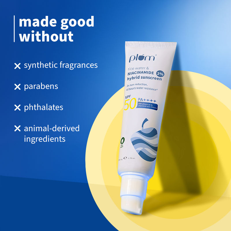 Plum 2% Niacinamide & Rice Water SPF 50 PA+++ Sunscreen, Fades Tan, For Oily To Dry Skin Type