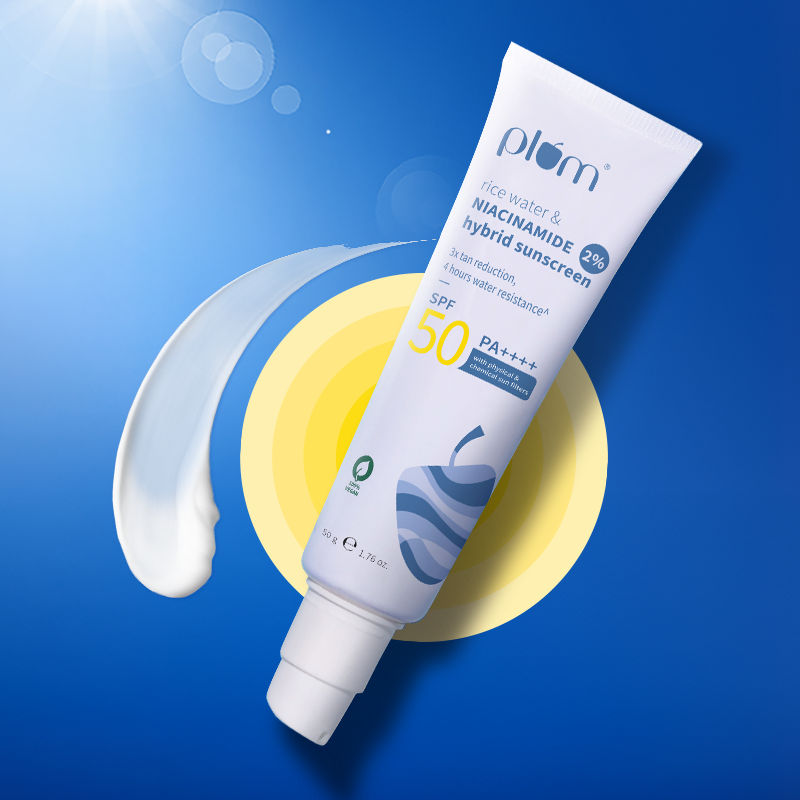 Plum 2% Niacinamide & Rice Water SPF 50 PA+++ Sunscreen, Fades Tan, For Oily To Dry Skin Type